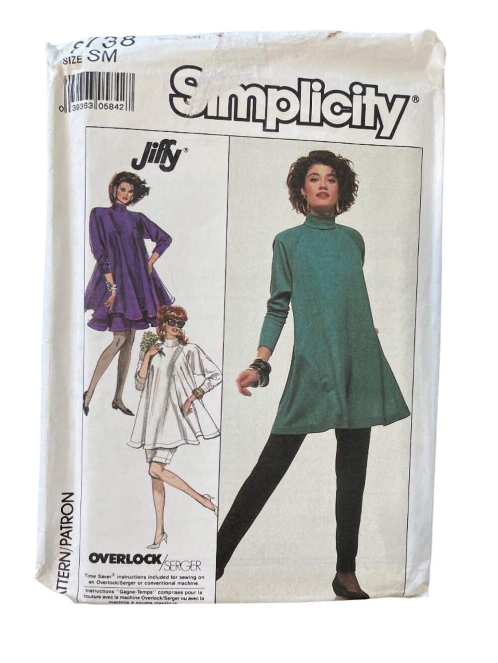 Vintage 80s Simplicity 8738 Sewing Pattern Small Jiffy Tunic Skirt Pants UNCUT